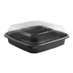 Cheap 🧨 Culinary Squares 2-Piece Microwavable Container, 36 Oz, Clear/Black, 8.46 X 8.46 X 2.91,150/Carton 🔔