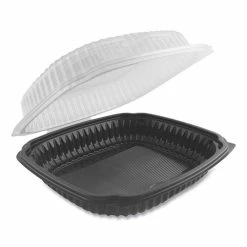 Outlet ⭐ Culinary Lites Microwavable Container, 39 Oz, 9 X 9 X 3.01, Clear/Black, 100/Carton 🌟