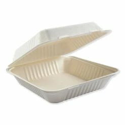 Cheapest 🤩 Bagasse Molded Fiber Food Containers, Hinged-Lid, 1-Compartment 9 X 9, White, 100/Sleeve, 2 Sleeves/Carton 🤩