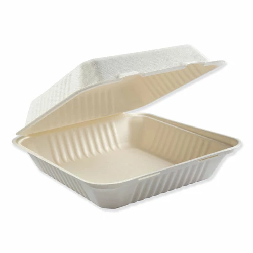 Cheapest π€© Bagasse Molded Fiber Food Containers, Hinged-Lid, 1-Compartment 9 X 9, White, 100/Sleeve, 2 Sleeves/Carton π€©