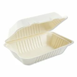 Hot Sale 🌟 Bagasse Molded Fiber Food Containers, Hinged-Lid, 1-Compartment 9 X 6, White, 125/Sleeve, 2 Sleeves/Carton ⭐