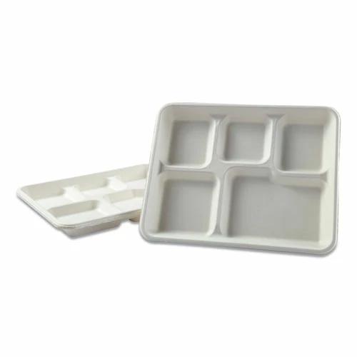 New π Bagasse Molded Fiber Dinnerware, 5-Compartment Tray, 8 X 12, White, 500/Carton β€οΈ