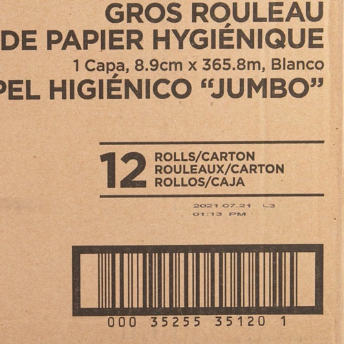 Promo π 1-ply Jumbo Roll Bath Tissue - 1 Ply - 3.63" X 1200 Ft - 8.88" Roll Diameter - White - Fiber - Sewer-safe, Septic Safe - For Bathroom - 12 / Carton π - Image 2