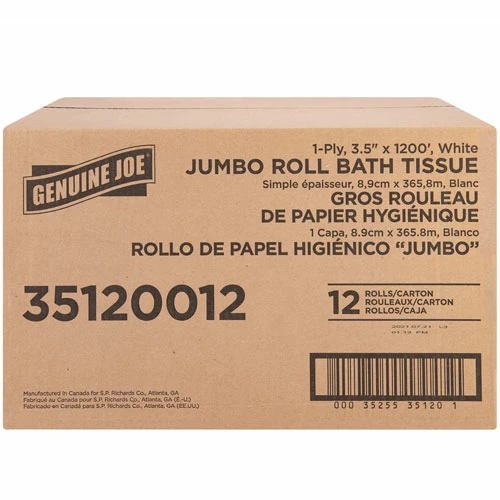 Promo π 1-ply Jumbo Roll Bath Tissue - 1 Ply - 3.63" X 1200 Ft - 8.88" Roll Diameter - White - Fiber - Sewer-safe, Septic Safe - For Bathroom - 12 / Carton π - Image 3