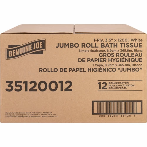 Promo π 1-ply Jumbo Roll Bath Tissue - 1 Ply - 3.63" X 1200 Ft - 8.88" Roll Diameter - White - Fiber - Sewer-safe, Septic Safe - For Bathroom - 12 / Carton π - Image 5