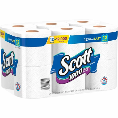 Deals ๐ 1000 1-ply 12Roll Bath Tissue, 1 Ply, 3.70" X 4.10", 1000 Sheets/Roll, White, Absorbent, For Bathroom, Office Building, Public Facilities, School, 12/Each ๐งจ