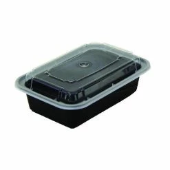 Wholesale 🎉 Rectangular Microwavable Container With Lid, 28 OZ, Black 😍
