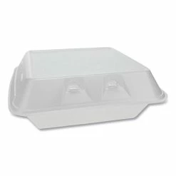 Best Sale 🔥 SmartLock Vented Foam Hinged Lid Containers, , 9 X 9.25 X 3.25, 3-Compartment, White, 150/Carton 🔔