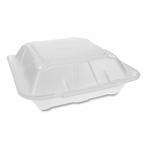 Promo ๐ Foam Hinged Lid Containers, Dual Tab Lock Economy, 9.13 X 9 X 3.25, 3-Compartment, White, 150/Carton ๐ - Image 2