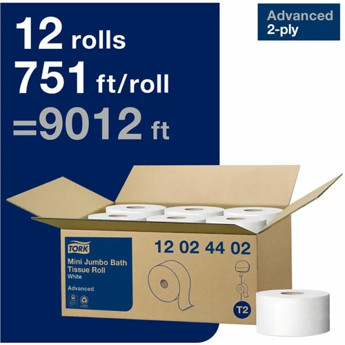 Discount π Jumbo Toilet Paper Roll White T2 - Jumbo Toilet Paper Roll White T2, Advanced, 2-Ply, 12 X 751 Sheets, 12024402 π - Image 2